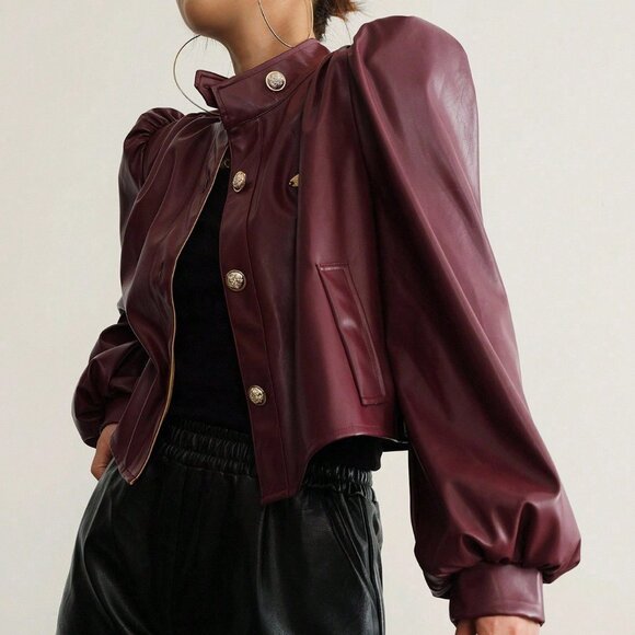 Burgundy Casual Women's Long Sleeve Blouse - Picture 3 of 6